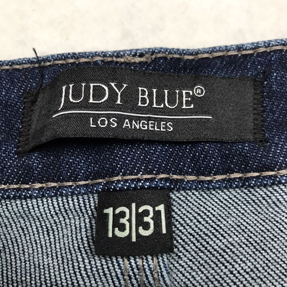 JUDY BLUE Cropped Straight Jeans Women 13/31 (34x27) Whiskered Dark Wash Stretch - Picture 11 of 14